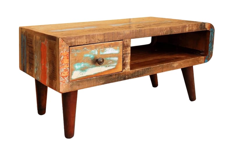 Soffbord med böjd kant 1 låda återvunnet trä - Brun - Soffbord