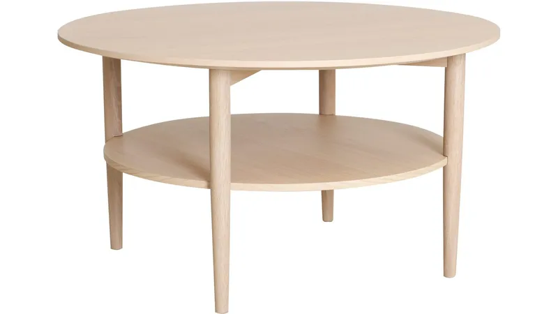 Soffbord Ravik med Hylla Ø90 cm, Vitpigmenterad