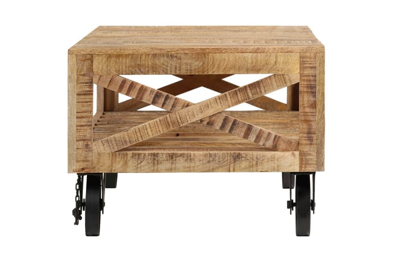 Soffbord med hjul massivt mangoträ 110x50x37 cm - Brun - Soffbord