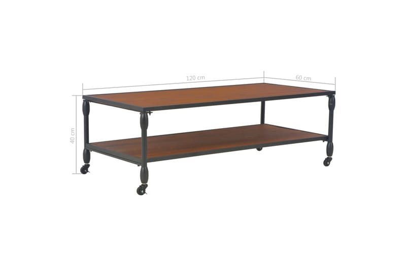 Soffbord med hylla 120x60x40 cm massivt granträ - Valnötsbrun - Soffbord