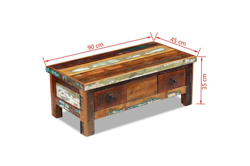 Soffbord med lådor massivt återvunnet trä 90x45x35 cm - Brun - Soffbord
