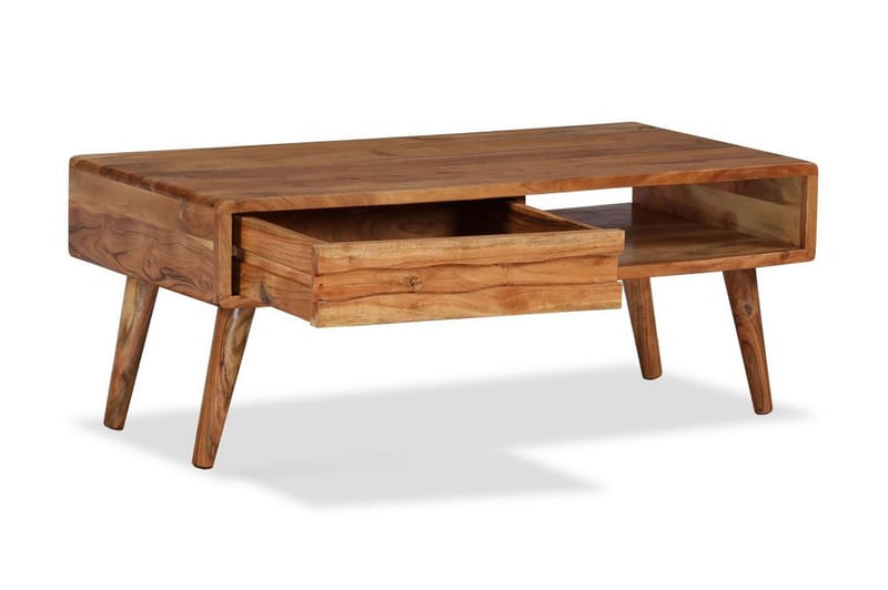 Soffbord med snidad låda massivt tr�ä 100x50x40 cm - Brun - Soffbord
