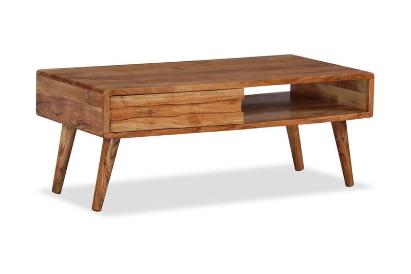 Soffbord med snidad låda massivt trä 100x50x40 cm - Brun - Soffbord