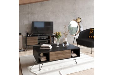 Soffbord Misticon 120 cm med Förvaring Hylla+Lucka - Svart/Valnötsbrun - Möbler - Bord & matgrupp - Soffbord