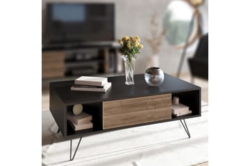 Soffbord Misticon 120 cm med Förvaring Hylla+Lucka - Svart/Valnötsbrun - Möbler - Bord & matgrupp - Soffbord