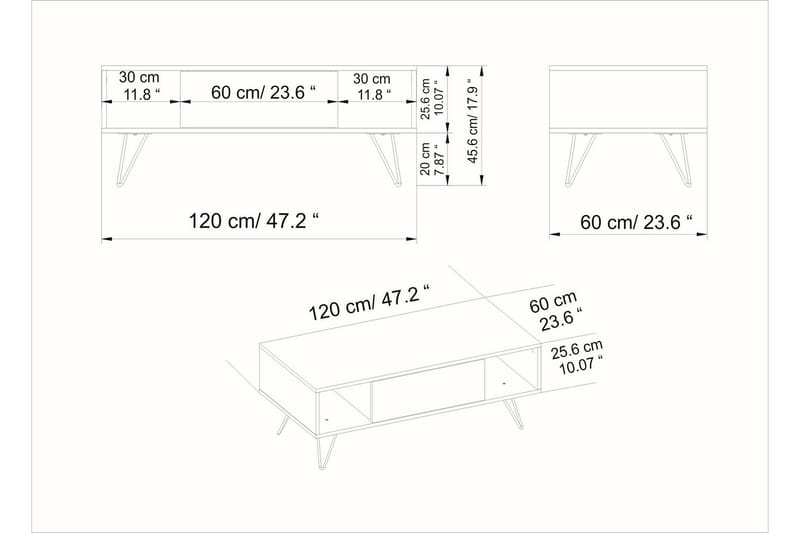 Soffbord Misticon 120 cm med Förvaring Hylla+Lucka - Svart/Valnötsbrun - Soffbord