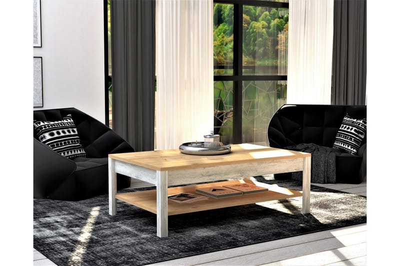 Soffbord Molide 100 cm med Förvaring Hylla - Natur/Blå/Vit - Soffbord