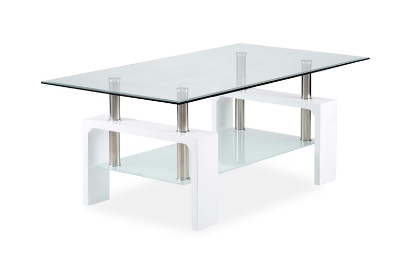 Soffbord Mycelis 110 cm med Förvaring Hylla - Glas/Vit/Krom - Soffbord med förvaring - Soffbord