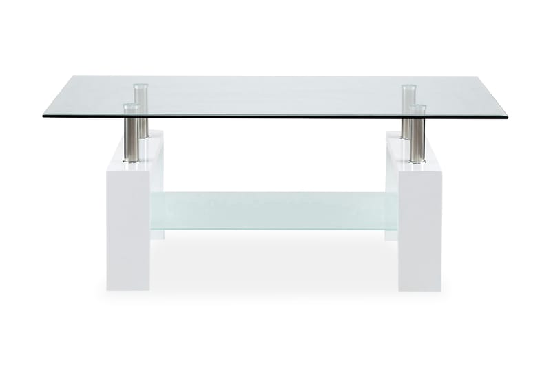 Soffbord Mycelis 110 cm med Förvaring Hylla - Glas/Vit/Krom - Möbler - Bord & matgrupp - Soffbord - Soffbord med förvaring