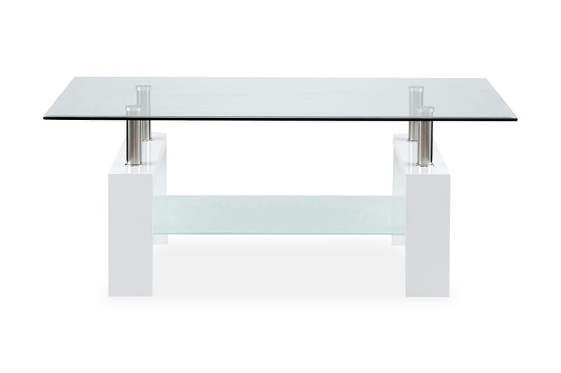 Soffbord Mycelis 110 cm med Förvaring Hylla - Glas/Vit/Krom - Soffbord - Soffbord med förvaring