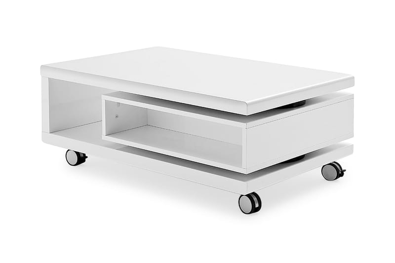 Soffbord Nadir 90 cm med Förvaring Hyllor på Hjul - Vitlack/Svart - Soffbord - Soffbord med förvaring