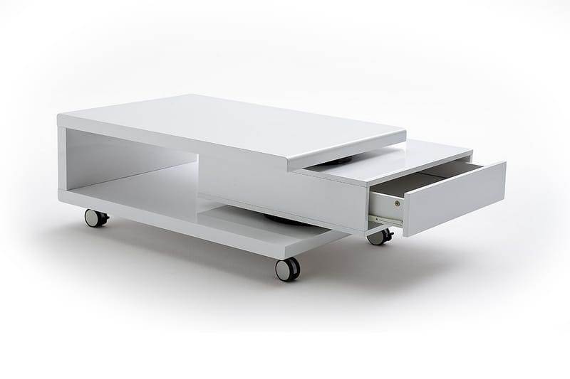 Soffbord Nadir 90 cm med Förvaring Hyllor på Hjul - Vitlack/Svart - Soffbord med förvaring - Soffbord