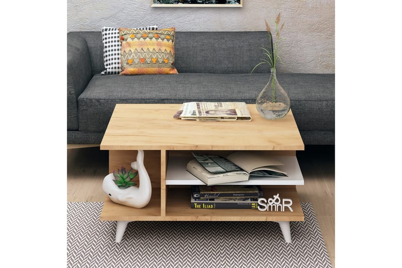 Soffbord Naidaj 80 cm med Förvaring Hyllor - Trä/Vit - Möbler - Bord & matgrupp - Soffbord