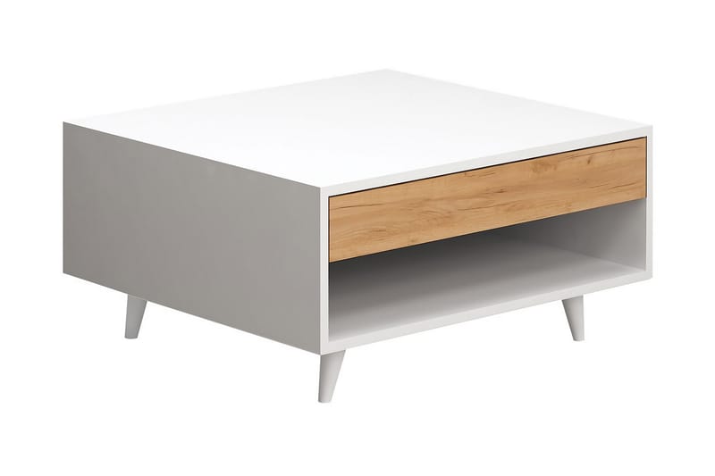 Soffbord Naidaj 80 cm med Förvaring Låda + Hylla - Trä/Vit - Soffbord