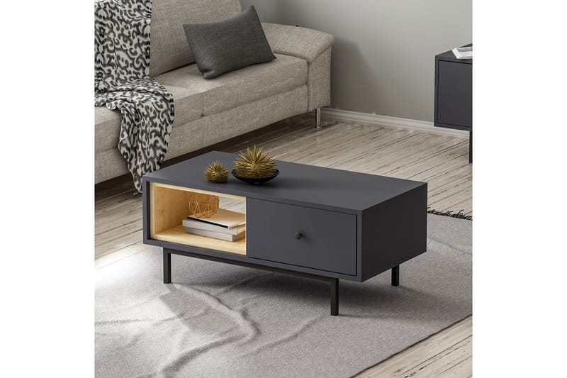 Soffbord Naturelia 90 cm med Förvaring Hylla + Lucka - Antracit/Svart - Möbler - Bord & matgrupp - Soffbord