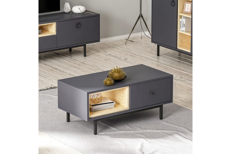 Soffbord Naturelia 90 cm med Förvaring Hylla + Lucka - Antracit/Svart - Möbler - Bord & matgrupp - Soffbord