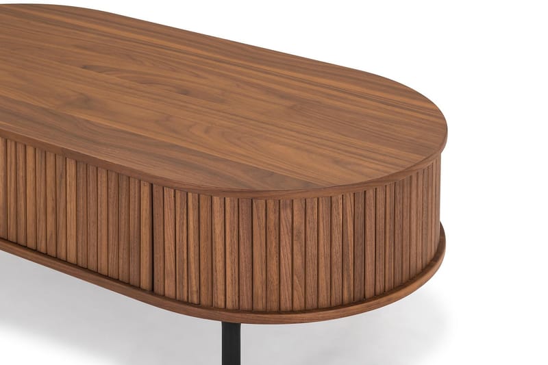 Soffbord Neandir 118 cm Ovalt med Förvaring Låda - Massiv Valnöt/Svart - Möbler - Bord & matgrupp - Soffbord