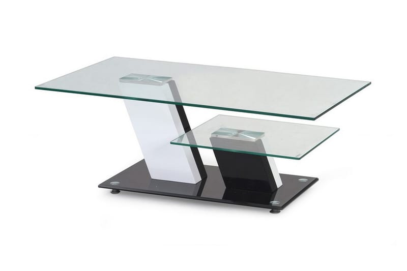 Soffbord Nelida 110 cm med Förvaring Hylla - Glas/Svart/Vit - Soffbord