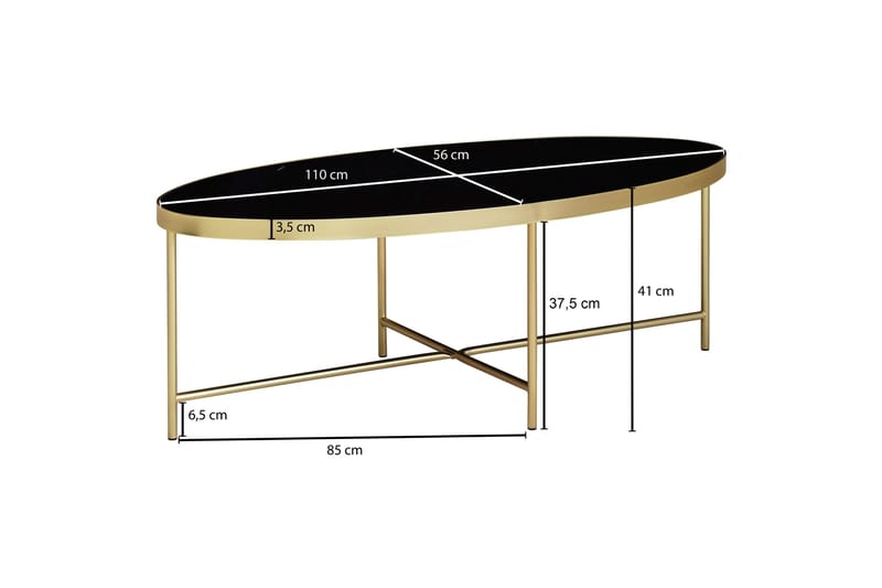 Soffbord Nisarg 110 cm Ovalt - Glas/Svart/Guld - Soffbord