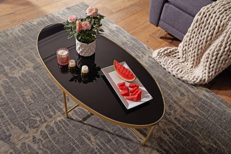 Soffbord Nisarg 110 cm Ovalt - Glas/Svart/Guld - Möbler - Bord & matgrupp - Soffbord