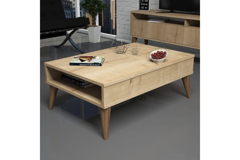 Soffbord Nyarai 90 cm med Förvaring Hylla - Ekfärg - Möbler - Bord & matgrupp - Soffbord