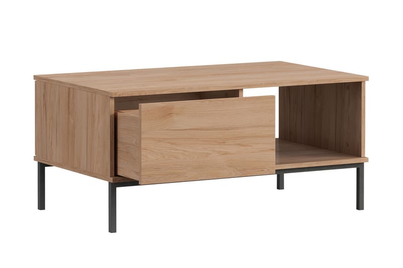 Soffbord Quertas 100 cm med Förvaring Hylla + Låda - Natur/Svart - Soffbord