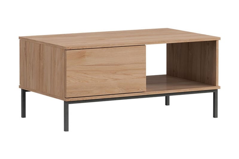Soffbord Quertas 100 cm med Förvaring Hylla + Låda - Natur/Svart - Soffbord