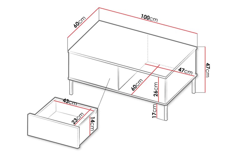 Soffbord Quertas 100 cm med Förvaring Hylla + Låda - Svart - Soffbord