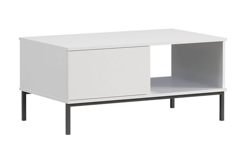 Soffbord Quertas 100 cm med Förvaring Hylla + Låda - Vit/Svart - Soffbord