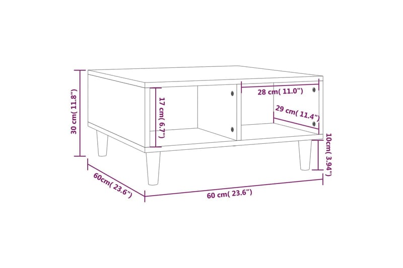 Soffbord rökfärgad ek 60x60x30 cm spånskiva - Brun - Soffbord
