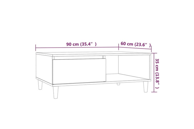 Soffbord rökfärgad ek 90x60x35 cm spånskiva - Brun - Soffbord