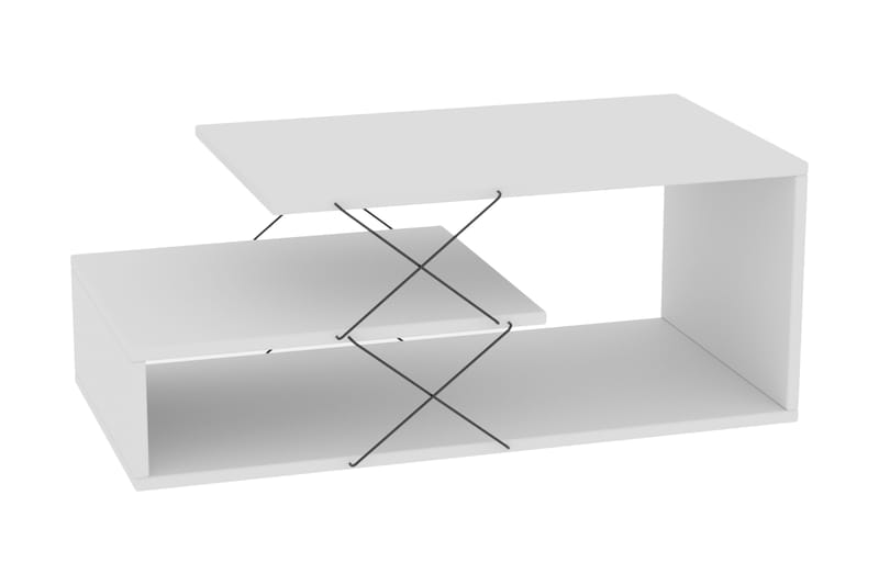 Soffbord Riyana 100 cm med Förvaring Hylla - Vit/Svart - Soffbord med hjul - Höj och sänkbart soffbord - Soffbord med förvaring - Klaffbord & hopfällbart bord - Marmorbord - Soffbord