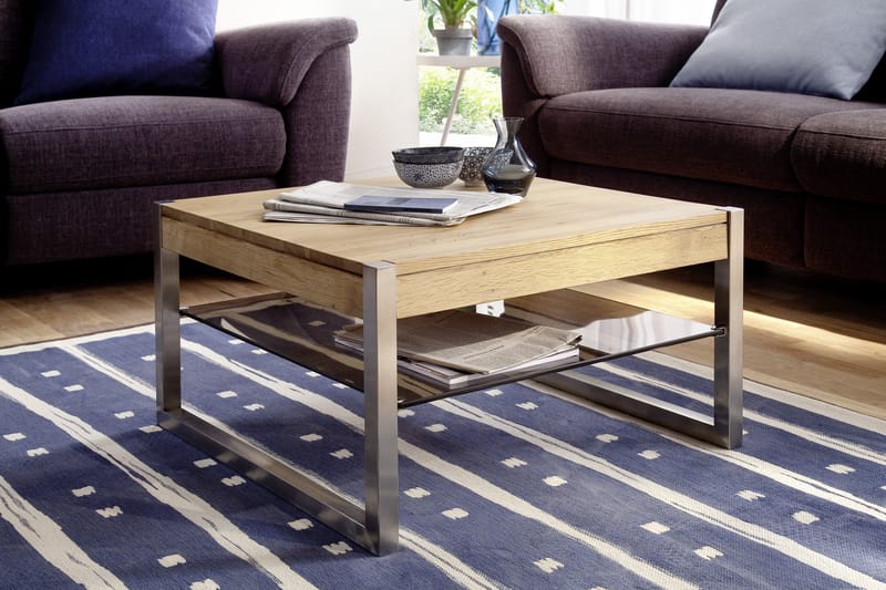 Soffbord Selvor 65 cm med Förvaring Hylla - Natur/Krom - Möbler - Bord & matgrupp - Soffbord