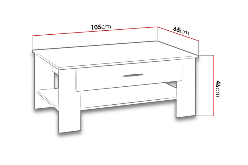 Soffbord Shepley 105 cm med Förvaring 2 Lådor + Hylla - Svart - Soffbord
