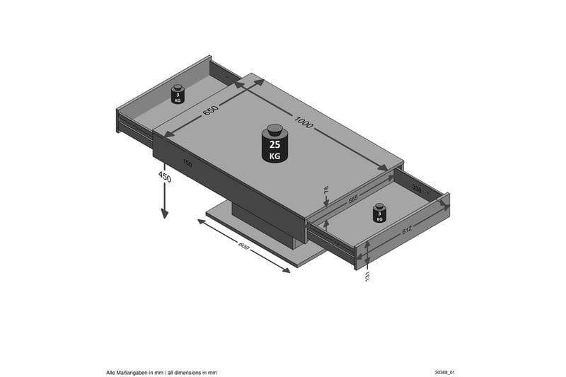 Soffbord Siemen 100 cm med Förvaring 2 Lådor - Brun - Soffbord