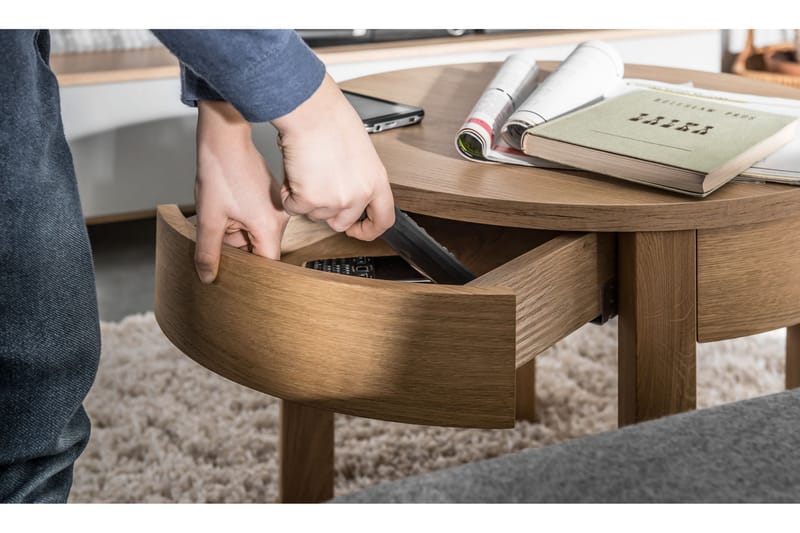 Soffbord Simple 54 cm Runt med Förvaring Lådor Natur - VOX - Möbler - Bord & matgrupp - Soffbord