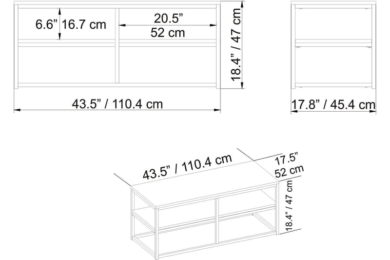 Soffbord Slottet 110 cm med Förvaring Hylla - Brun/Svart - Möbler - Bord & matgrupp - Soffbord