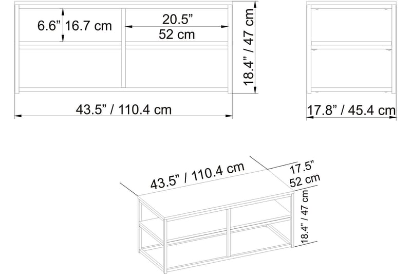 Soffbord Slottet 110 cm med Förvaring Hylla - Brun/Svart - Soffbord