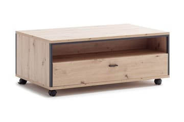 Soffbord Spinos 115 cm med Förvaring Låda+Hyllor på Hjul - Ekfärg/Antracit - Möbler - Bord & matgrupp - Soffbord