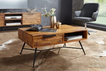 Soffbord Stamer 87 cm med Förvaring Låda + Hylla - Massivt Trä/Svart - Möbler - Bord & matgrupp - Soffbord