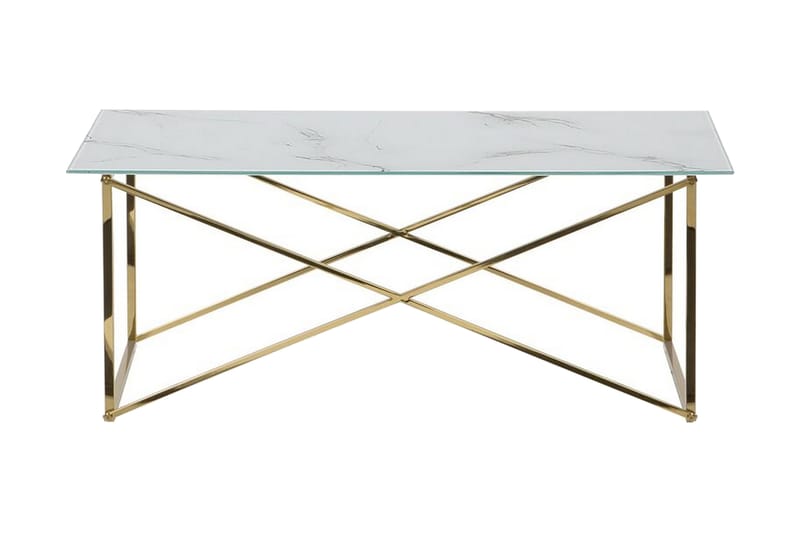 Soffbord Stromback 100 cm Marmormönster - Vit/Guld - Marmorbord - Soffbord