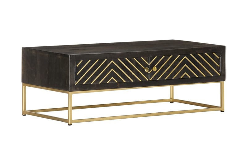Soffbord svart och guld 90x50x35 cm massivt mangoträ - Svart - Soffbord