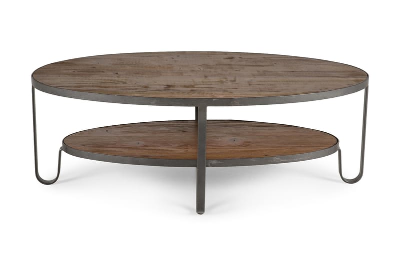 Soffbord Svedjan 128 cm Ovalt med Förvaring Hylla Trä - Trä/Krom - Soffbord - Soffbord med förvaring