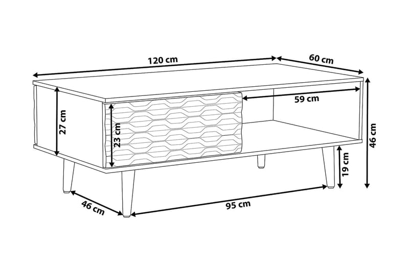 Soffbord Swansia 120 cm med Förvaring Skåp + Hylla - Ljusbrun/Vit - Soffbord