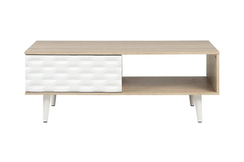 Soffbord Swansia 120 cm med Förvaring Skåp + Hylla - Ljusbrun/Vit - Soffbord