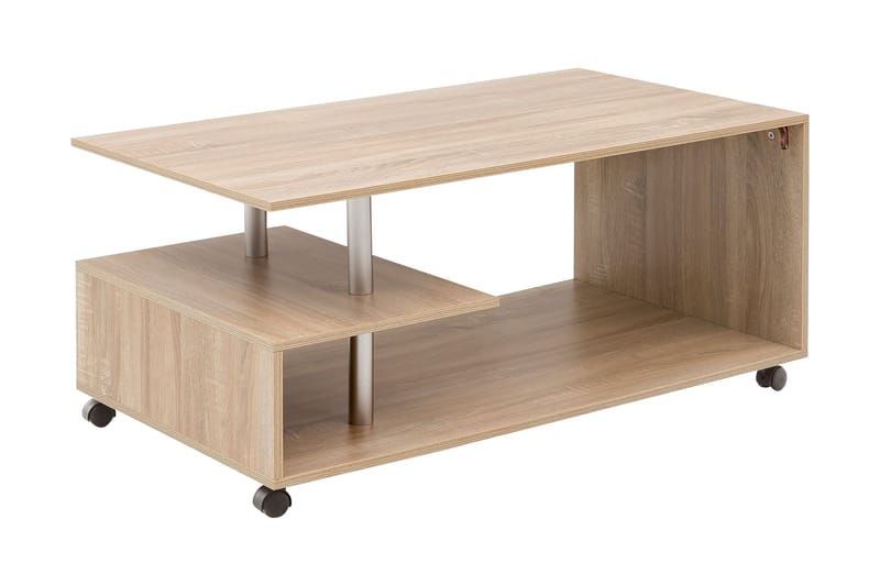 Soffbord Sweeper 105 cm med Förvaring Hylla på Hjul - Trä/Natur - Soffbord