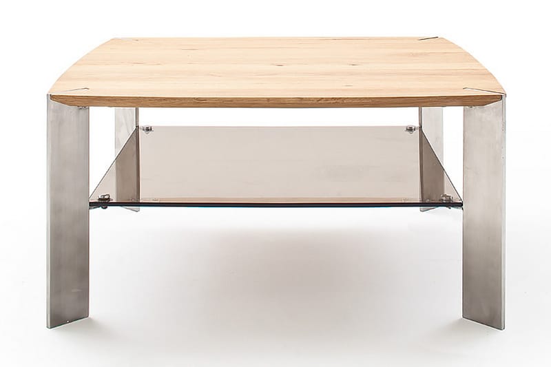 Soffbord Tamico 80 cm med Förvaring Hylla - Glas/Ek - Soffbord