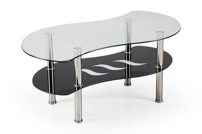 Soffbord Tapia 100 cm Ovalt med Förvaring Hylla - Glas/Svart - Soffbord