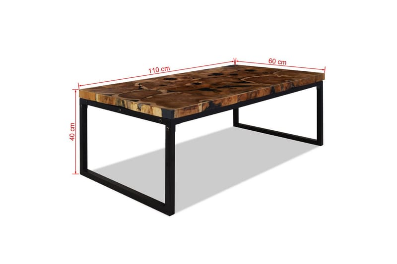 Soffbord teakträ och harts 110x60x40 cm - Svart - Soffbord
