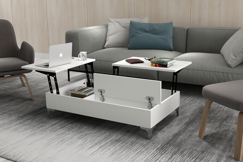 Soffbord Tessie 121 cm Höj- och Sänkbar med Förvaring - Vit - Möbler - Bord & matgrupp - Soffbord - Höj och sänkbart soffbord